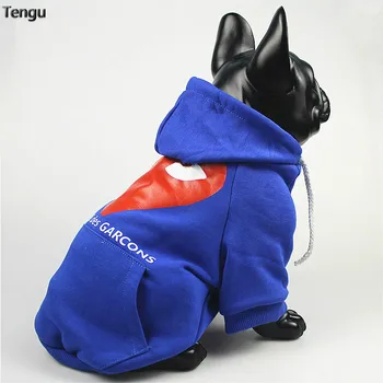 

French bulldog's blue love pattern hoodie clothes are suitable for medium and large dog coats cat warm dress for dogs or cats