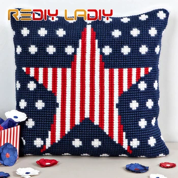 

Cross Stitch Cushion England Style Make Your Own Pillow DIY Chunky Cross Stitch Kits Pre-Printed Canvas Acrylic Yarn Pillow Case