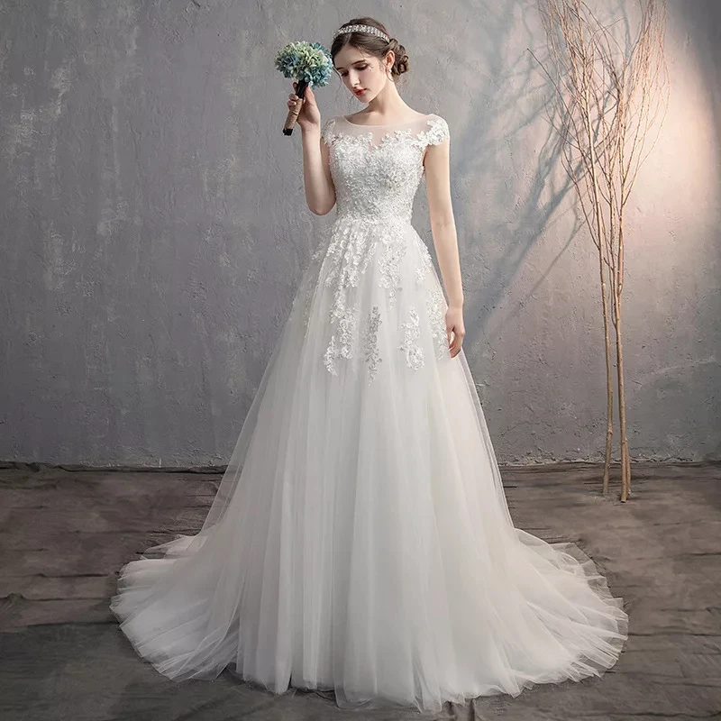 

2020 Summer A-line Tulle Appliques Beach Wedding Dresses Sleeveless Bohemia Bridal Evening Dress Back Lace Up Wedding Ball Gowns