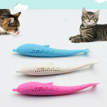 

Silicone Fish Shape Cat Toothbrush Teething Toy with Catnip Teeth Cleaning Brush Interactive Chew Toys