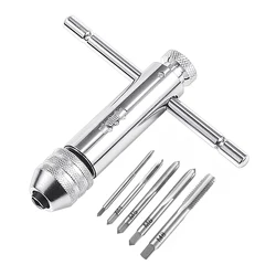 Llave de grifo de trinquete con mango en T ajustable, herramienta de mano A +, con máquina de M3 M8, rosca de tornillo, enchufe métrico, 3 8mm