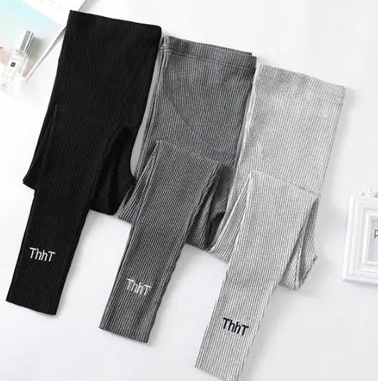 spring pregnant women thread trousers vertical maternity basic pants letters embroidery skinny pregnancy leggings stretched