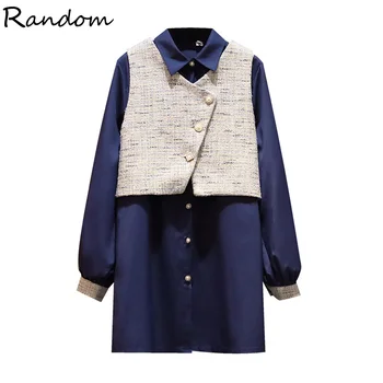 

Plus Size Women Dress Suit Duffle Plaid Veat Top And Shirt Dress Two Piece Set 2020 Office Clothing Fall Streetwear Big Outfits