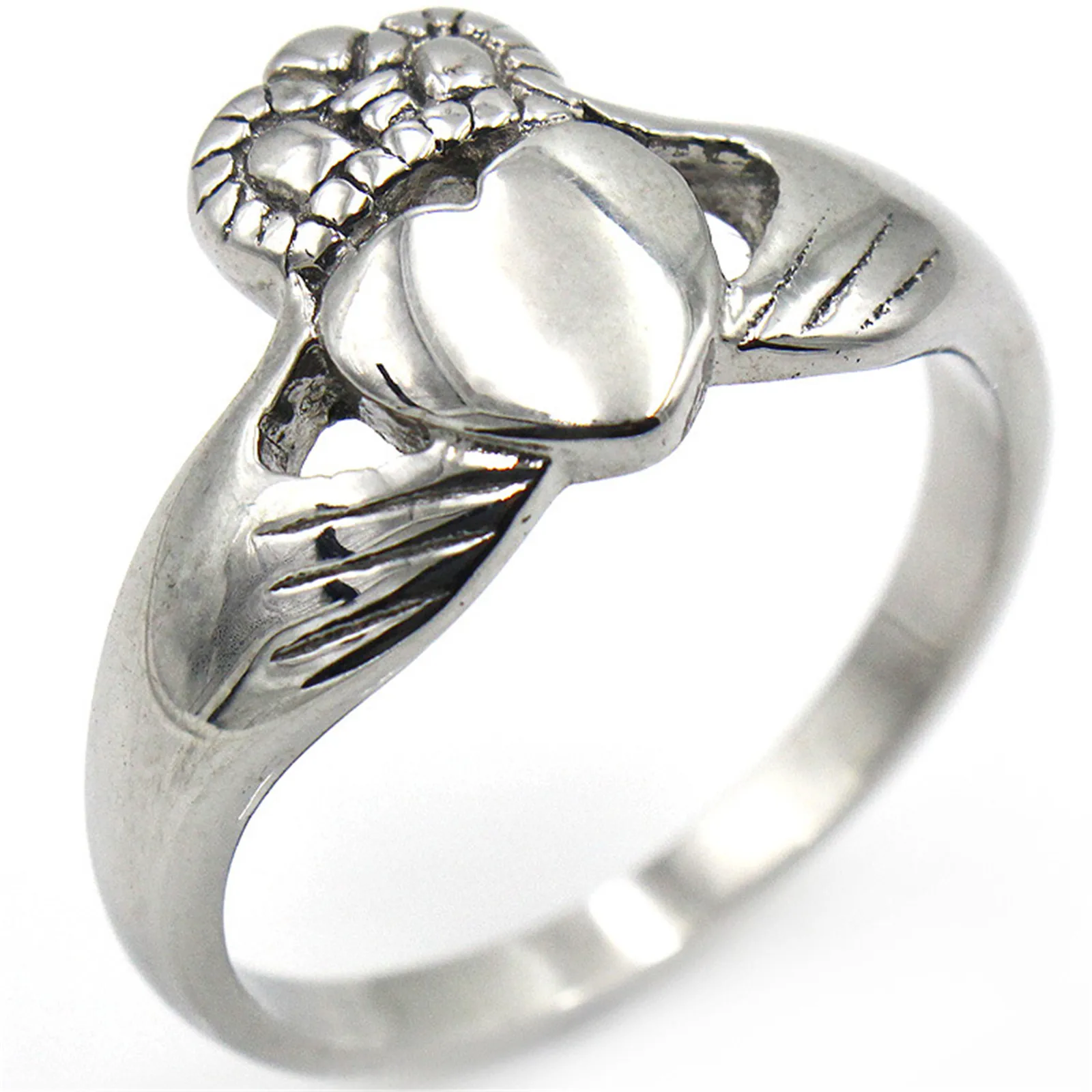 Mens Claddah Rings Stainless Steel Celtic Irish Traditional Symbol Jewelry Punk Style Hands Heart Crown Shape Classic Design