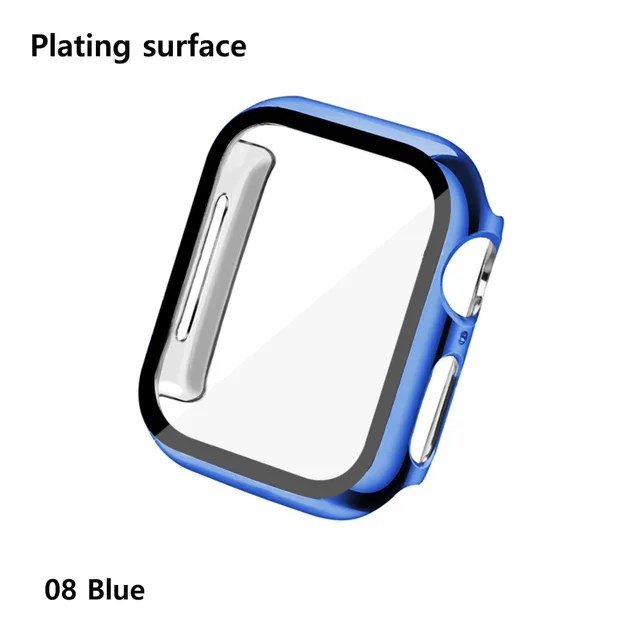 Glass+Cases For Apple Watch Series SE 654321 44mm 40mm Smart iWatch 42mm 38mm 360 Full Bumper Screen Protector+Cover Accessories Plating blue