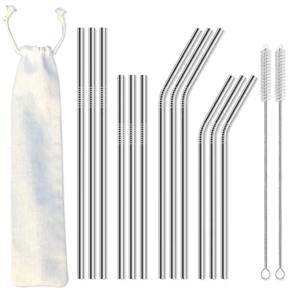 Reusable Stainless Steel Straws Set of 9 Metal Straws for 20/30oz Tumblers Mugs 
