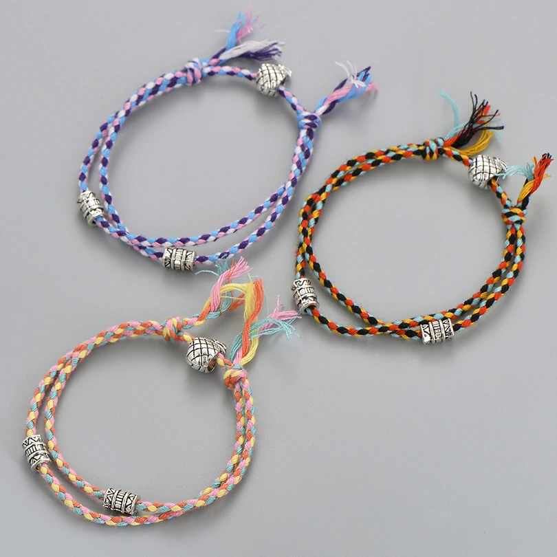 Уникальный Тибетский серебристый цвет Шарм ананас браслеты для женщин и мужчин винтажный многослойный Плетеный браслет подарки другу