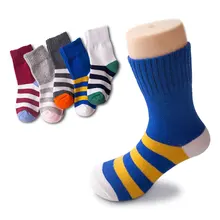 

5 Pairs Of Children's Socks For Spring And fall. Warm Cotton Socks For Boys And Girls. Soft, Breathable, Striped Sports Socks