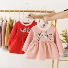 Kuulee/платье для маленьких девочек; платье с оборками и воротником для малышей с вышитым рисунком кота