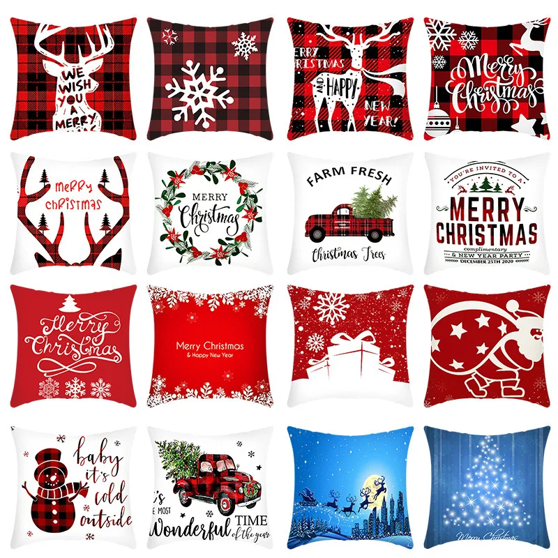 

Christmas Decoration Cushion Set Santa Claus Sofa Pillowcase Holiday Decoration Pillowcase Linen Pillowcase 45x45cm Pillow Case