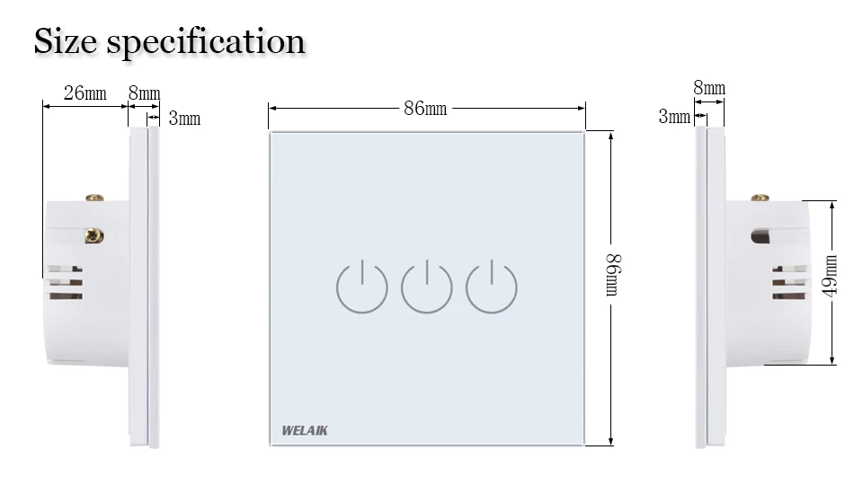 三开白色开关尺寸图