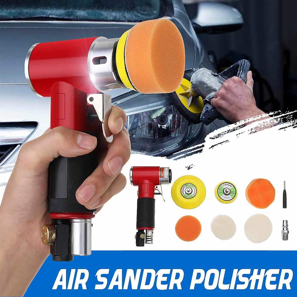 

Mini Air Sander Kit Pad Eccentric Dual Action Random Orbital w/Polishing Pads Pneumatic Sander For Auto Body