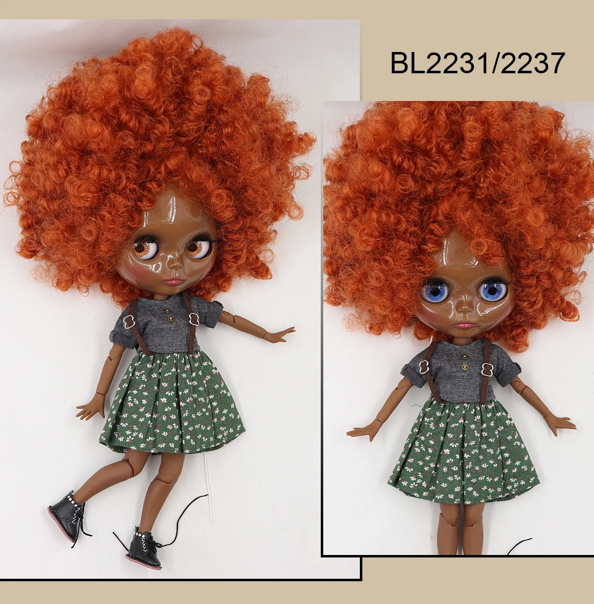 Neo Blythe Doll with Ginger Hair, Black Skin, Shiny Face & Factory Jointed Body 1