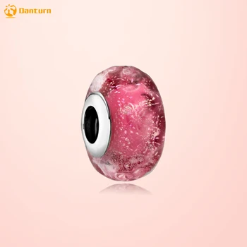 

Danturn 925 Sterling Silver Beads Wavy Fancy Pink Murano Glass Charm fit Original European Bracelets Women Jewelry Making Gift