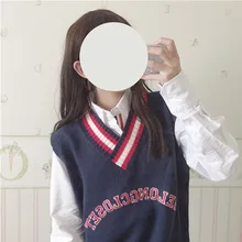 Консервативный стиль, Осенний женский свитер, жилет, корейский рукав, свободная вышивка буквами, контрастный цвет, v-образный вырез, без рукавов, вязаный свитер, жилет