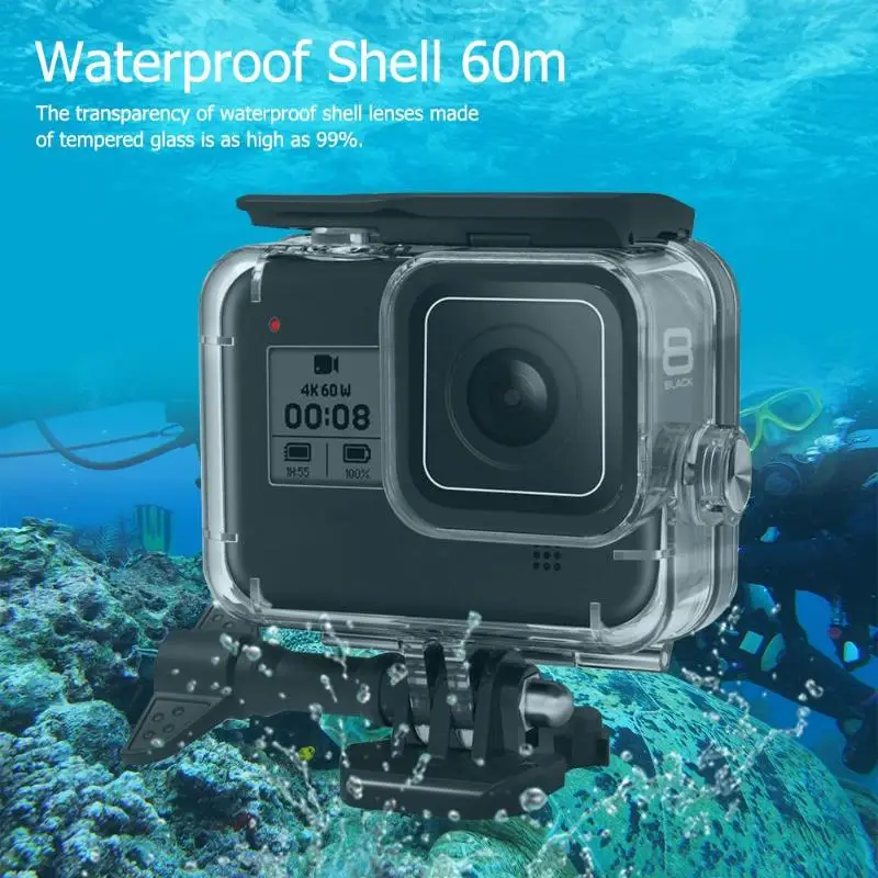 60 м подводный чехол для Gopro Hero 8 Водонепроницаемый защитный корпус черный объектив камеры Дайвинг спортивные аксессуары