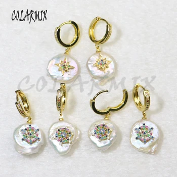 

5 pairs natural pearl earrings hook earrings dangle earrings pearl with charm crystal beads accessories for women 7188
