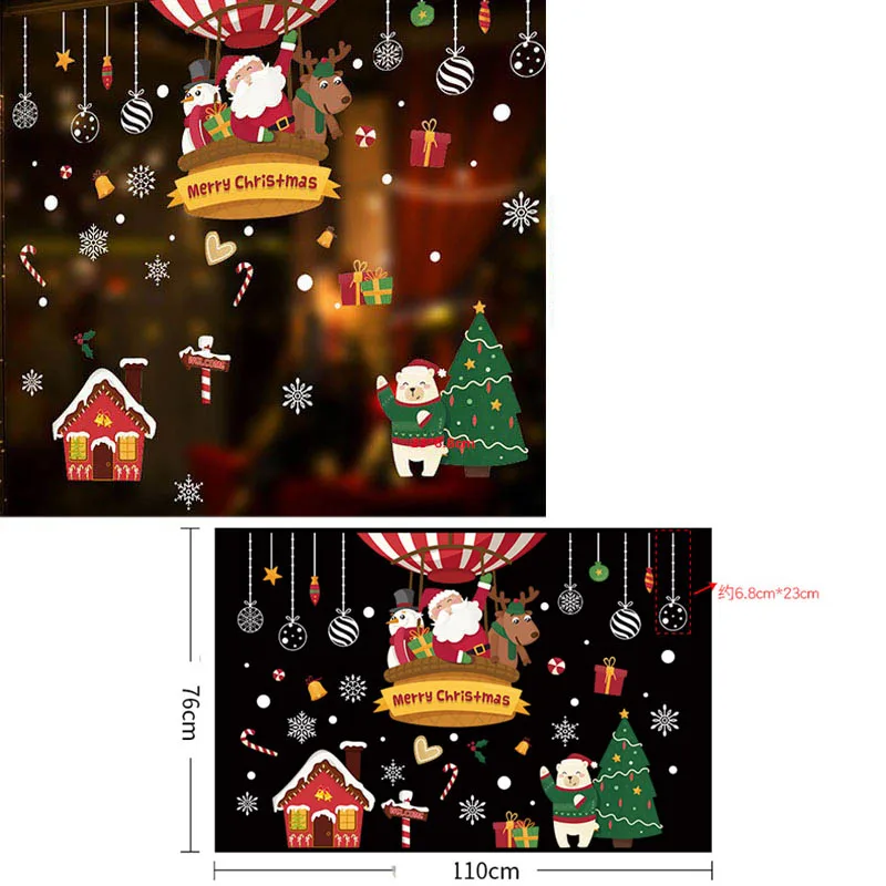 Счастливого Рождества окна ПВХ наклейки Navidad украшения для дома витрина Снежинка Наклейки на стены настенные панно с Санта-Клаусом DIY стеклянный Декор - Color: Style 3