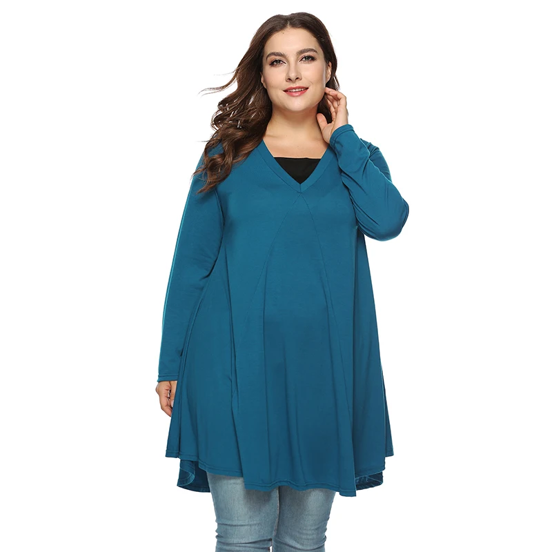 

Women's Fashion Loose Casual long sleeve Solid color V neck Fake two pieces Autumn T Shirts blouse