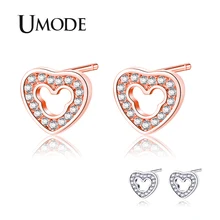 UMODE розовое золото полый сердце серьги гвоздики для женщин простые маленькие милые ювелирные изделия корейский стиль подвеска со стразами UE0566