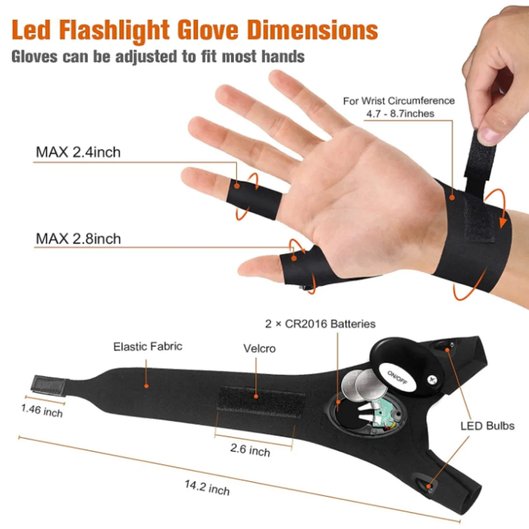 LED Flashlights Gloves for Men Gifts for Christmas Stocking Stuffers Birthday Gifts Dad Hands-Free Lights Gloves led flashlight