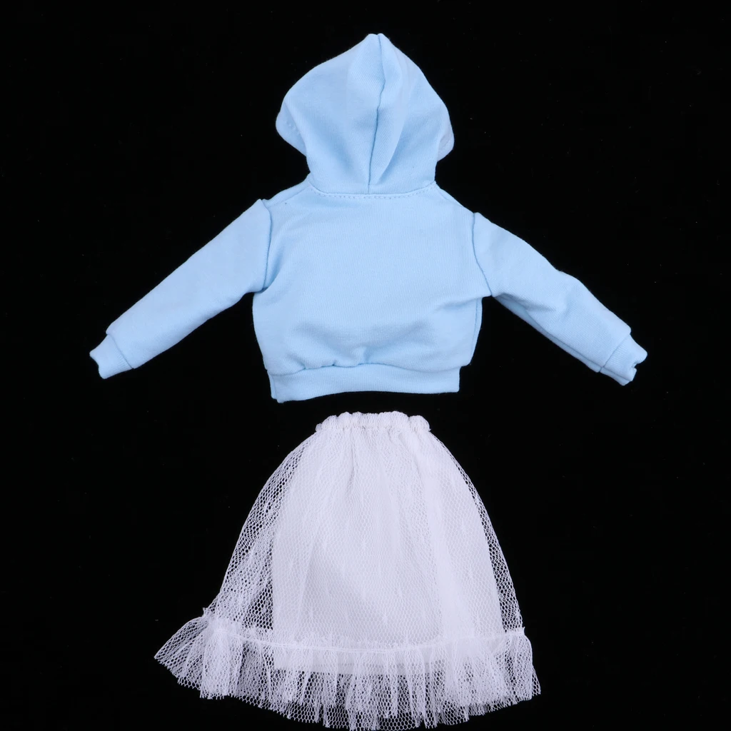 Fashion Long Sleeve Hoodie Veil Skirt Outfit for 12inch Blythe Licca Pullip Dolls Clothes Accessories Blue