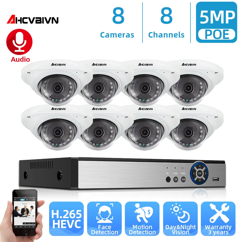 

H.265+ 8CH 5MP POE Security Camera System Kit 4 x 5MP Super HD IP Camera Outdoor Waterproof CCTV Video Surveillance NVR Set