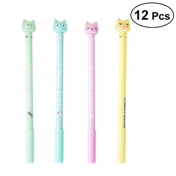 

12PCS 0.38mm Black Ink Rollerball Pen Soft Rubber Cute Kitten Gel Ink Pen - Random Color