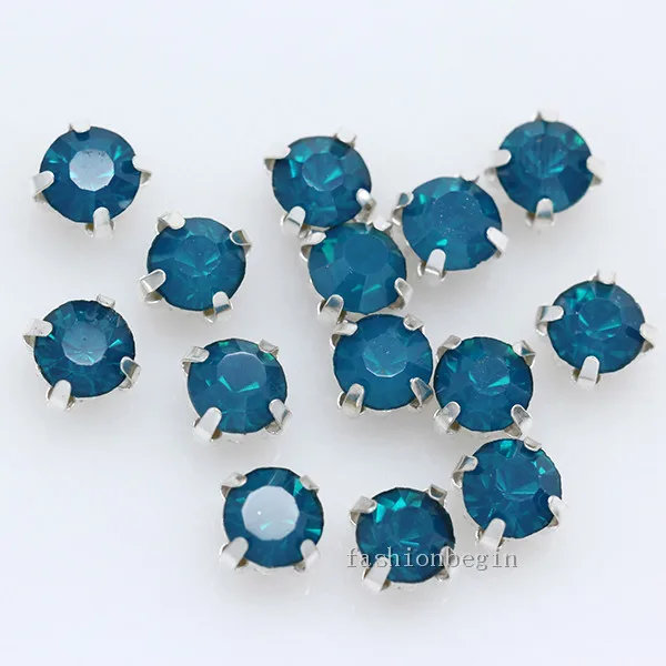 100p 5 мм цвет шить на кристалл стеклянные стразы серебро чашка коготь Montee 4-отверстия камень для пришивания для изготовления ювелирных изделий, для изготовления украшений своими руками, ремесло, одежда - Цвет: blue opal