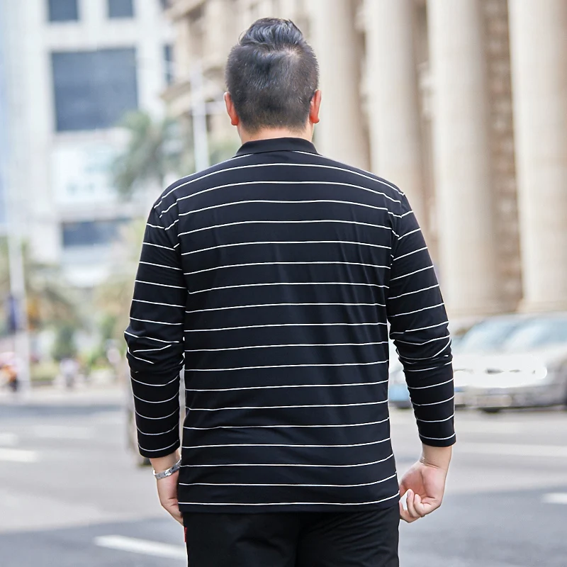 8XL 7XL 6XL новая хлопковая футболка для мужчин печать лацканы полоса Повседневная футболка с длинным рукавом Мужская хлопковая футболка Slim Fit большой размер
