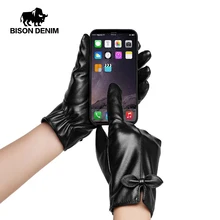 BISON DENIM, женские перчатки из искусственной кожи, зимние, теплые, утолщенные, мягкие, для женщин, для девушек, ручная работа, высокое качество, перчатки, 1 пара, S021