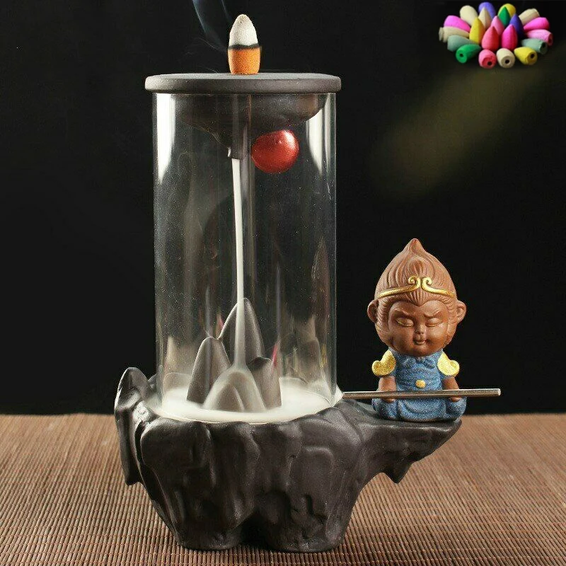 Monkey King Backflow Incense Holder Windshield Cover Waterfall Reflow Decoration for Home Office MU8669