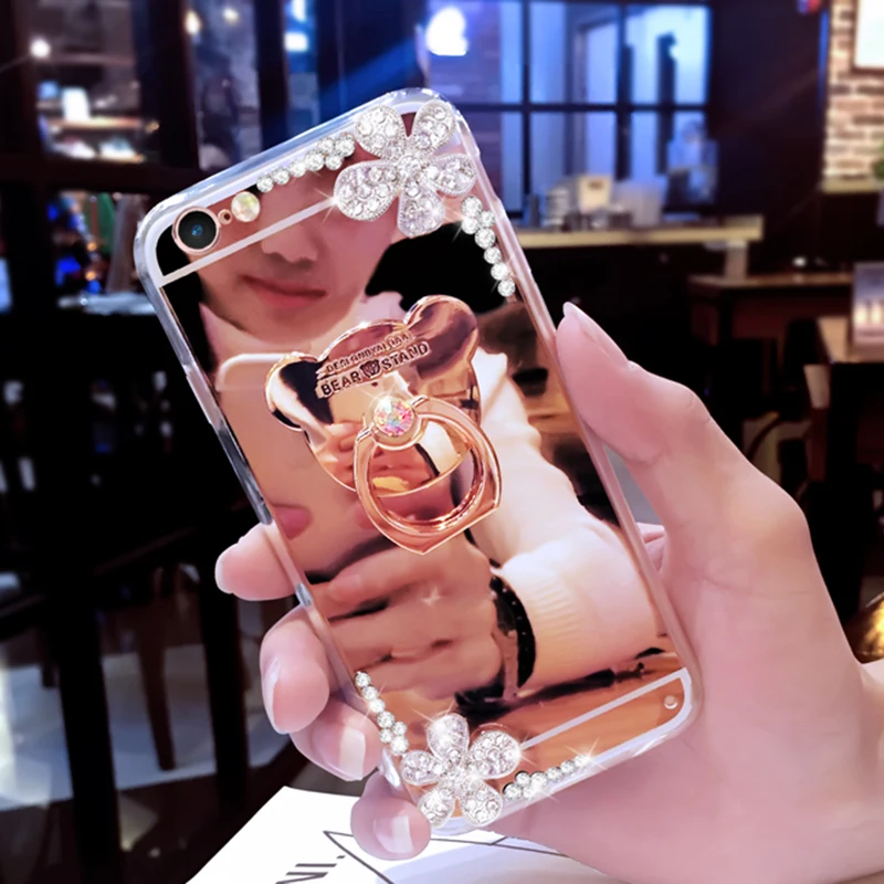 Чехол с мультипликационным медведем и цветком для Huawei P20 P30 зеркало макияжа Honor 10