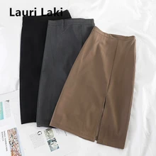 Прямая женская юбка большого размера с высокой талией, длинная теплая юбка-карандаш, облегающая юбка макси на весну и зиму, черная серая Нижняя юбка