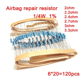 1/4W 1% metal film resistance Car Airbag repair resistor 2ohm 2.2ohm 2.4ohm 2.7ohm 3ohm 3.3ohm 6 types of Electronics  kit 1
