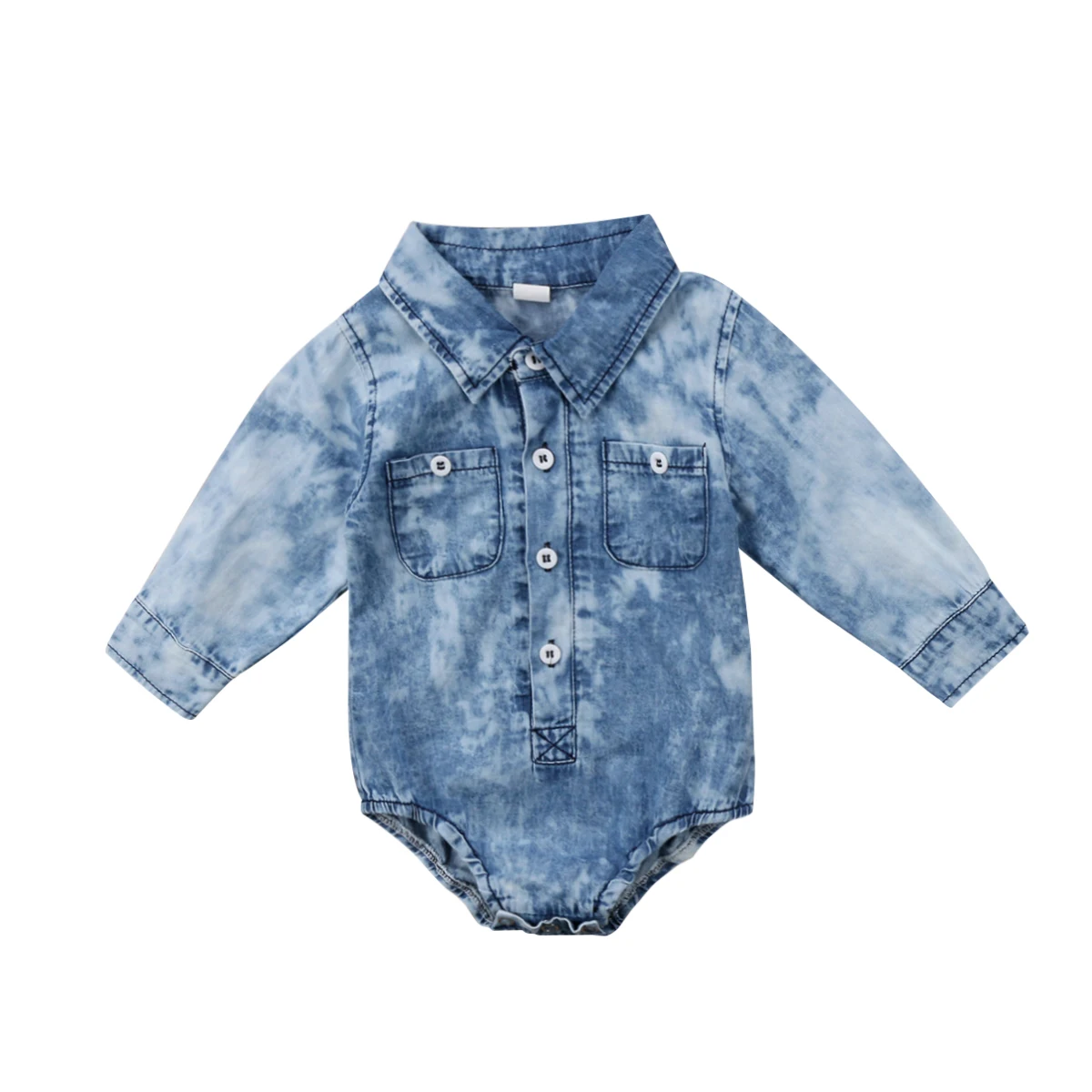 

Newborn Infant Kids Baby Boy Girl Clothes Denim Long Sleeve Bodysuit Pocket Jumpsuit Outfits
