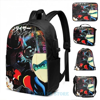 

Funny Graphic print Goldorak Grendizer UFO Robot USB Charge Backpack men School bags Women bag Travel laptop bag