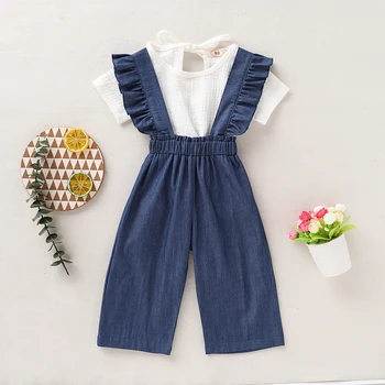 

Pudcoco Toddler Baby Girl Clothes Solid Color Short Sleeve T-Shirt Tops Strap Long Pants 2Pcs Outfits Cotton Clothes Set