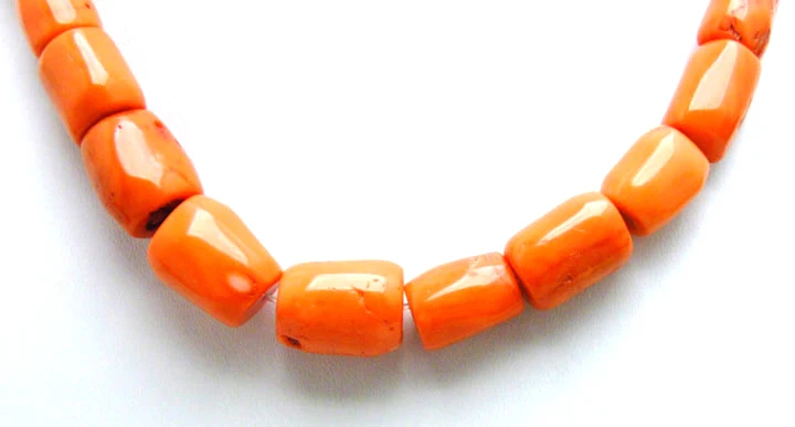 Women Necklace Natural Orange Coral 10-18mm Graduate Thick Slice Long