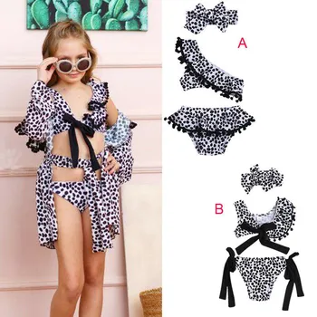

2020 Toddler Kids Baby Girl Swimwear Suits Leopard Bow Bikini Set Swimwear Swimsuit Bathing Suit