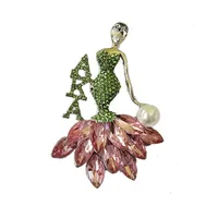 New Greek Red Sorority Pink Green Brooch Delicate Luxury Dance Lady Pearl Long Needle Pin For Women Jewellry Accessories