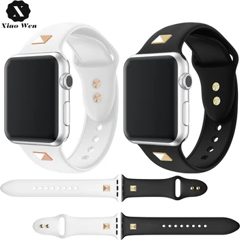 

Sports Silicone bracelet For Apple Watch Band 4 5 Stud Strap Replacement wristband For iwatch 40 44 38 42mm 3 2 1 Watch accessor