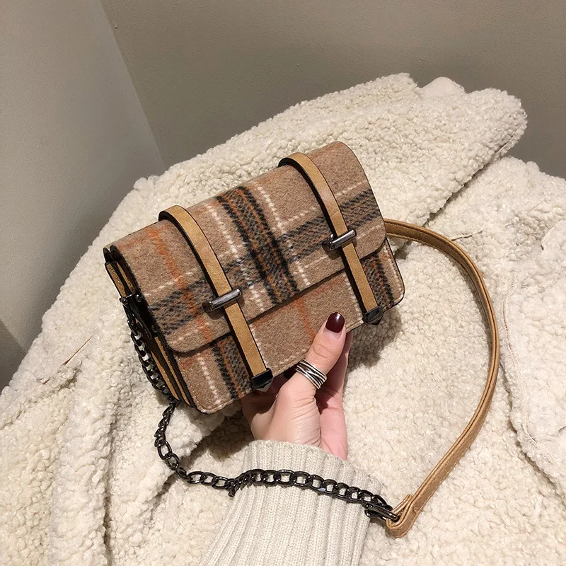 

Bag Women's 2020 Winter New Style Plaid Double-Sided Chain Bag Korean-style Fashion Versatile Ulzzang Crossbody Bag