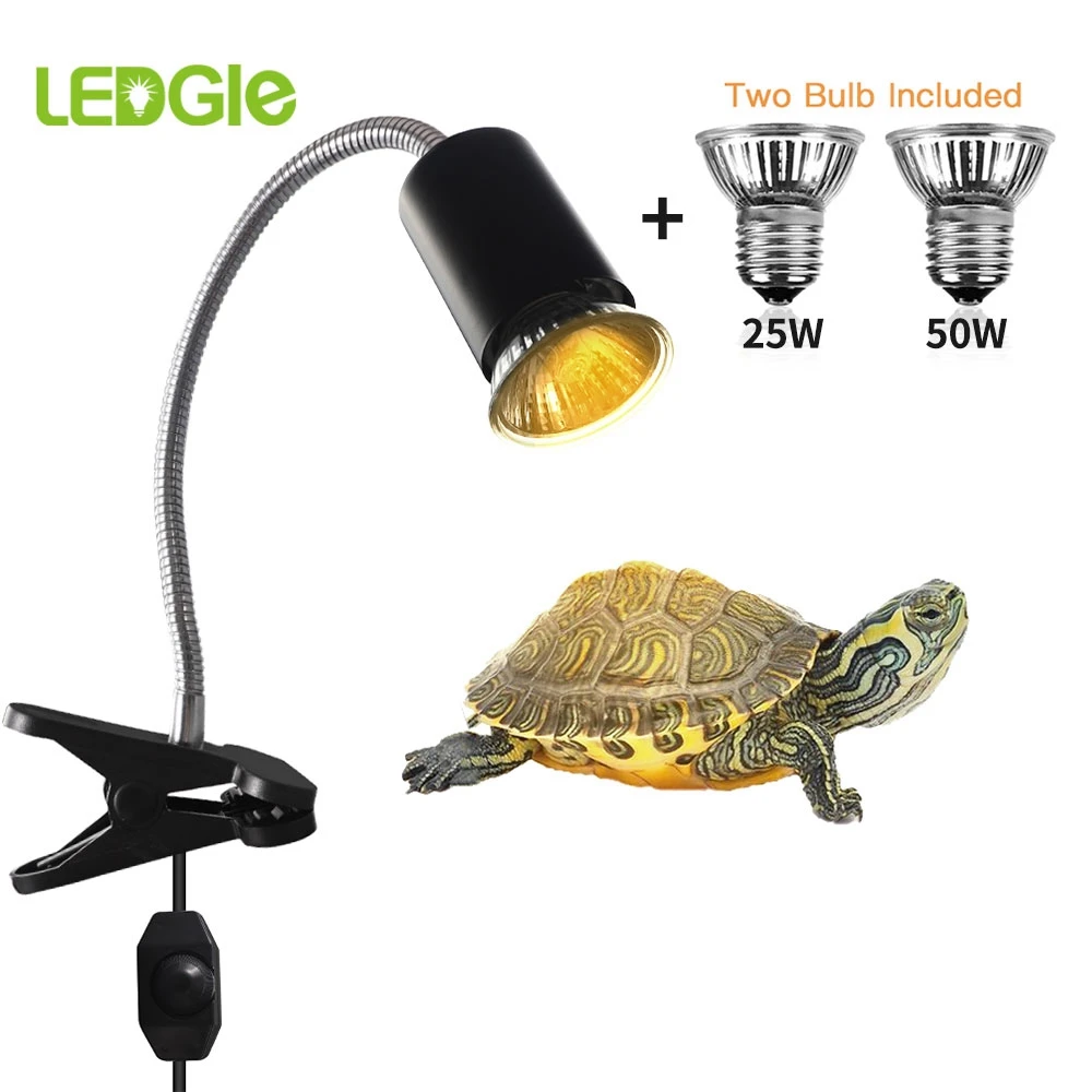 LEDGLE-Lámpara de calor para reptiles, lámpara de calor ajustable con Clip de temperatura, UVA, UVB, E27, para reptil, tortuga acuario para mascotas, 25W, 50W