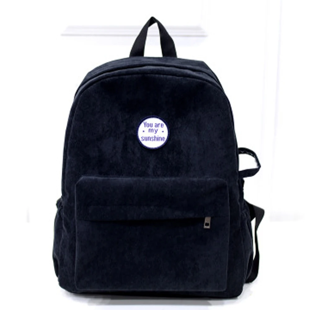 Женский подростковый рюкзак для мальчиков и девочек, бархатный рюкзак для путешествий, школьные сумки, рюкзак для кемпинга - Цвет: Черный