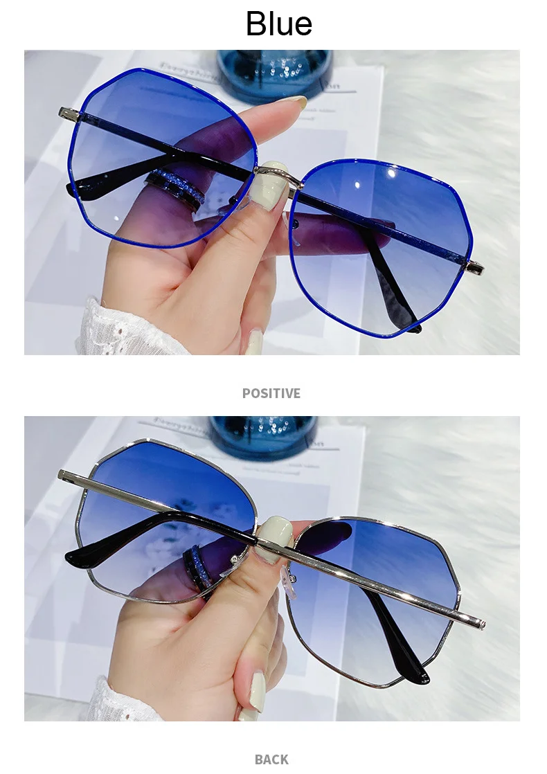 Vintage Polygon Sunglasses Woman Brand Designer Sun Glasses Female Fashion Retro Gradient Metal Oculos De Sol Feminino  big sunglasses for women