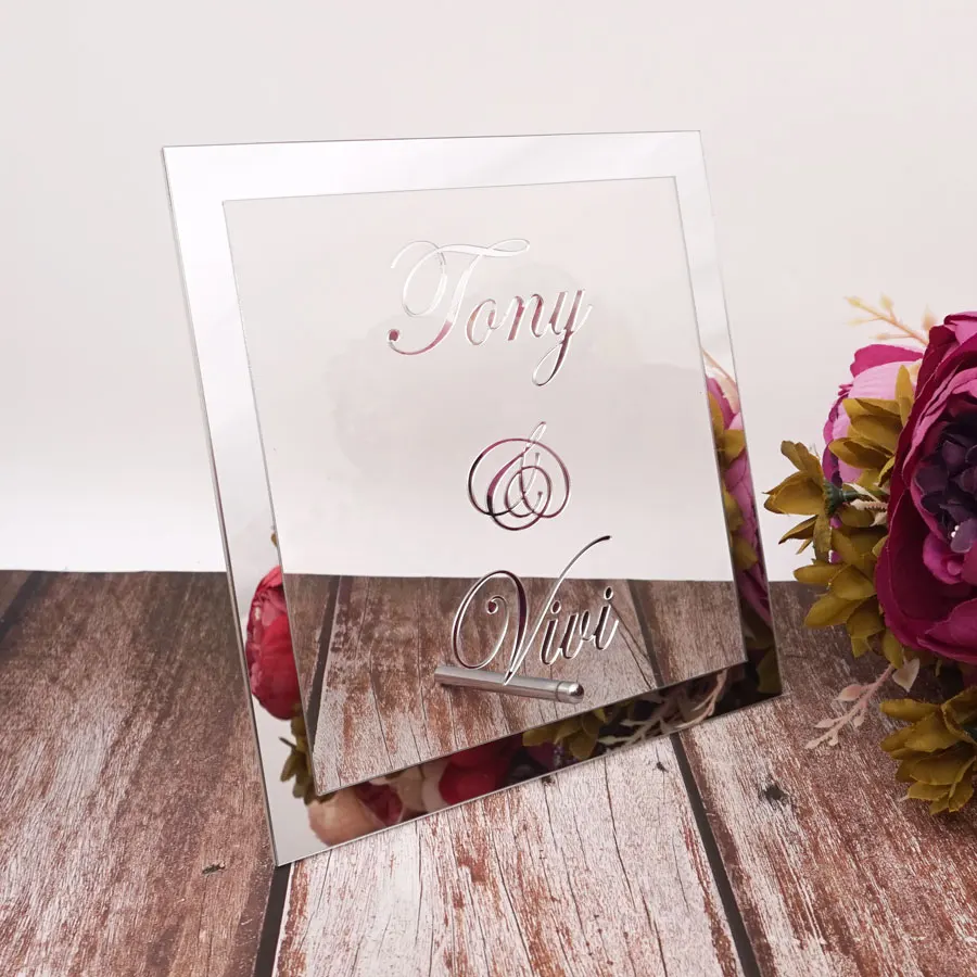 Bride Groom Name Mirror Frame Wedding Signage Personalized Transperant Acrylic Sign Plate with Nail Party Decor Favors wedding acrylic sign