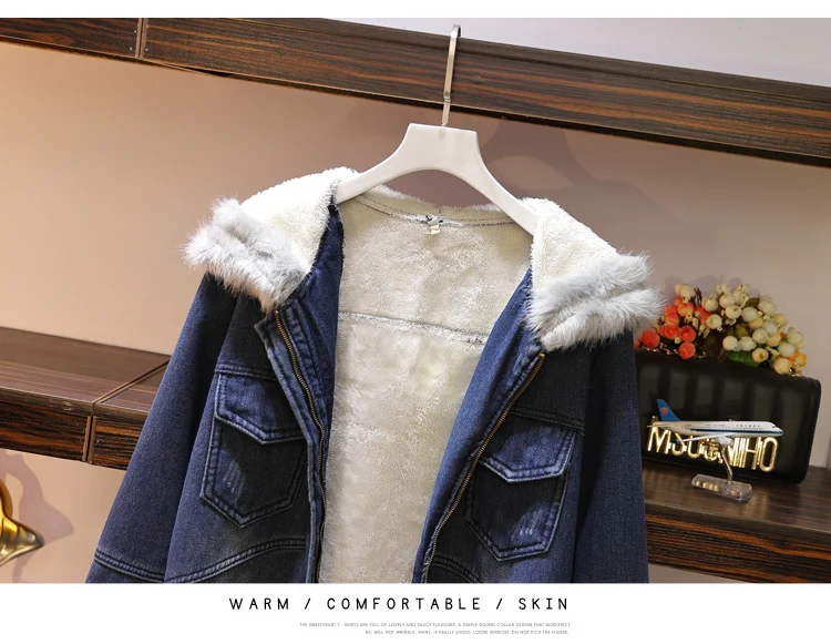HANZANGL XL-5XL 200 фунтов новое зимнее джинсовое пальто Женская парка с меховым капюшоном размера плюс женская длинная куртка