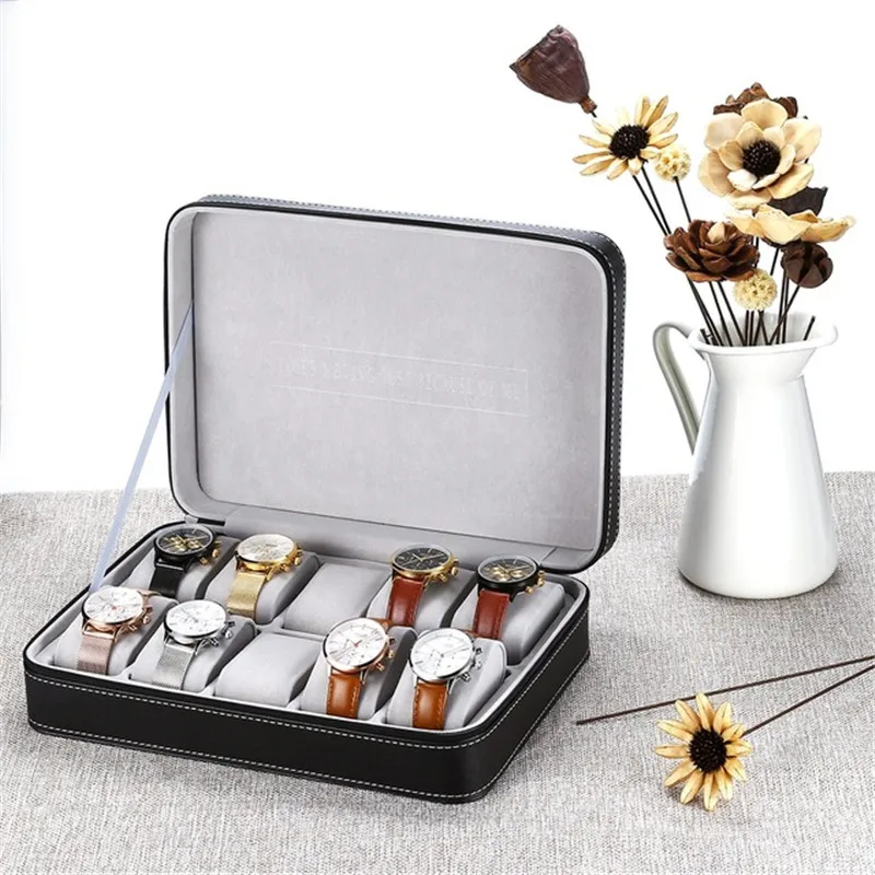 

2019 Hot Special For Travel Sport Protect 10 Grids PU Leather Wristwatch Box CaseZipper Travel Watch Jewelry Storage Bag Box
