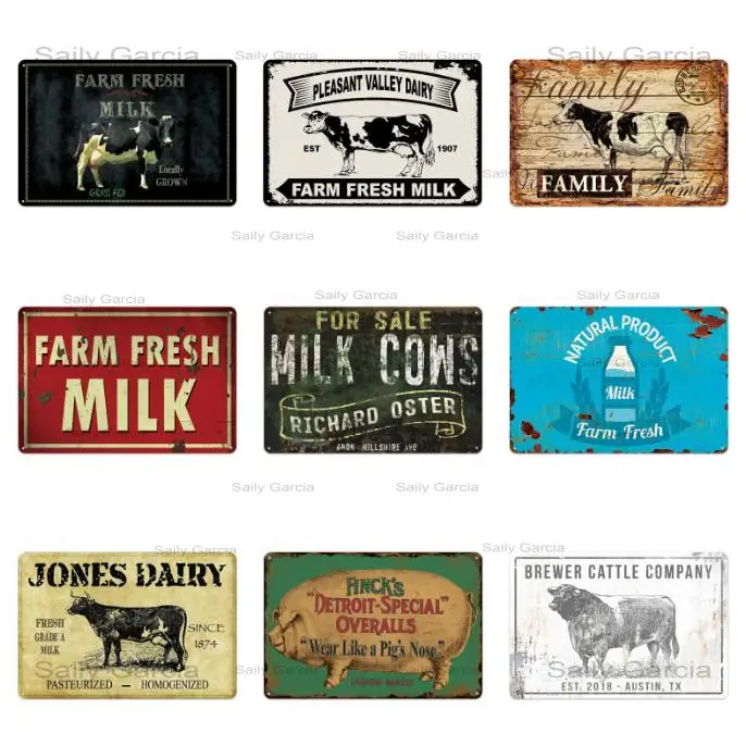 

Жестяной винтажный металлический знак в виде фермы, декор для стен в стиле ретро с изображением молока, коровы, свиньи, животных